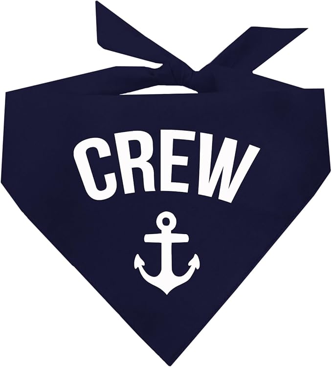 Crew with Anchor Dog Bandana | 100% Cotton | Made in USA | Boat & Fishing | Captain | Beach & Lake | Summer | Outdoors | Father's Day |Navy, X-Small (265)