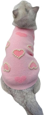 Winter Dog Sweater with Heart Shaped Pearl Decoration Thick Puppy Sweater for Small Dogs Pet Coat Dog Birthday