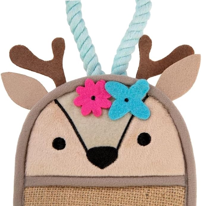 Petlinks Fawn Frenzy Hanging Jute Cat Scratcher & Plush Fawn Electronic Sound Toy, 0.75" L X 23" W X 5.5" H
