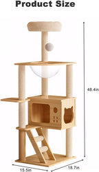 48.8" Cat Tree, Tall Wood Cat Scratching Post Tower for Indoor Cats with Sisal-Covered Scratching Posts, Top Perch & Acrylic Hammock, Modern Cat Condo for Small & Large Cats