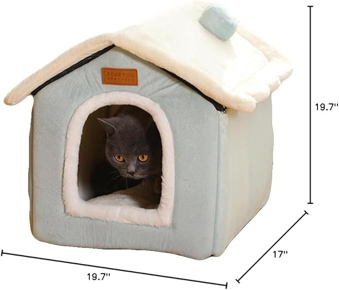Christmas Cat Bed for Indoor Cats Plaid Xmas Cat Tent Cats Bed Cave for Pets Kittens and Dogs (Light Green, L (20.5 X 17 X 19.7 Inch))