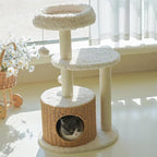 Happy & Polly 33.1" Cat Tree Tower - Condo with Scratching Posts Luxury Cozy House Indoor for Cats, Multi-Level Play Activities Platform Soft Perch