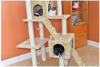 Cat Tree Multi-Level - Scratching Posts, Play Platforms & Cozy Hideaway - Beige Faux Fur Cat Furniture