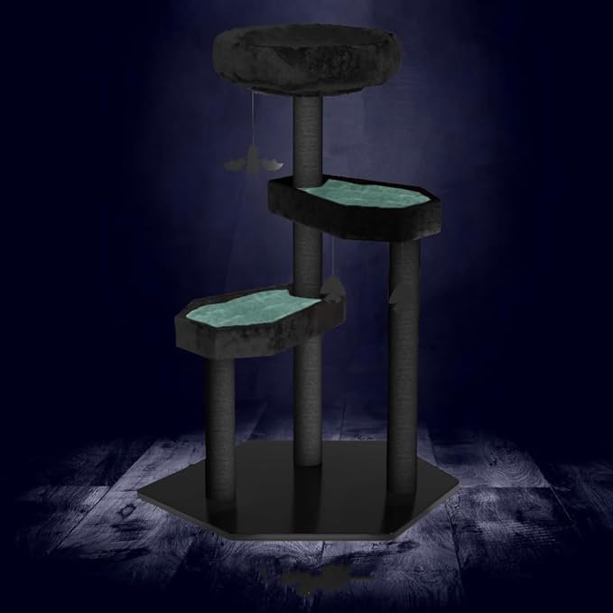 Happy & Polly Gothic Cat Tree with Coffin Bed - 40.9" Black Cat Tower with Soft Mats (Green)