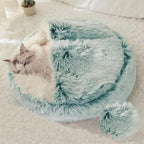 Cat Bed Round Fluffy Hooded Cat Bed Cave, Anti-Anxiety Cave Bed with Hooded Blanket, Cozy Cuddler Luxury Puppy Pet Bed, Anti-Slip Bottom and Machine Washable (Green, Large)