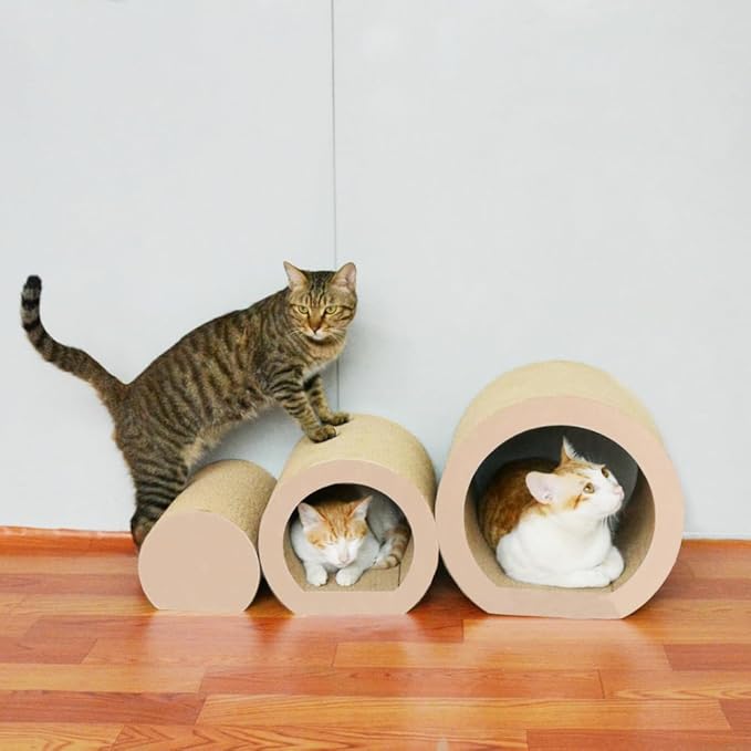 3-in-1 Reversible Cat Scratching Mat - Cardboard Scratcher Board with Cat Tunnel Bed, Kitten Scratch Pad for Indoor Cats Play, Rest, Scratch