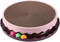 Double Layer Cat Scratcher Toy with Balls, Large PET Resin Scratching Board and Lounge with Replaceable Cardboard Layers for Cats, Furniture Protector (Pink)