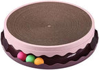 Double Layer Cat Scratcher Toy with Balls, Large PET Resin Scratching Board and Lounge with Replaceable Cardboard Layers for Cats, Furniture Protector (Pink)