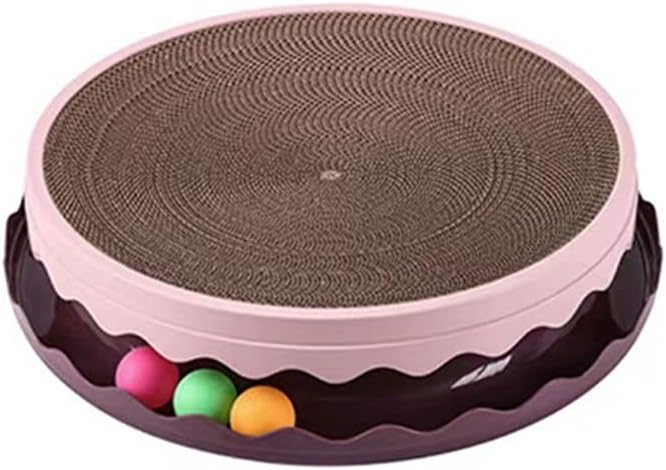 Double Layer Cat Scratcher Toy with Balls, Large PET Resin Scratching Board and Lounge with Replaceable Cardboard Layers for Cats, Furniture Protector (Pink)