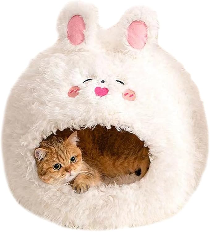 Cat Bed for Indoor Cats Large Cat Bed Cave Durable Cat Tent Bed with Removable Washable Cushion for Pet Cats and Dogs (Bunny Style, S (14.2 X 14.2 X 11.8 Inch))