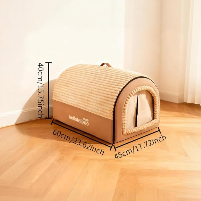 Dog House Indoor, Dog Beds with Privacy Door, Washable Pet Bed Tent, Warm Soft Dog Bed Cave,for Small Medium Extra Large Dogs (Brown, XL)