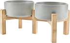 SPUNKYJUNKY Elevated Dog Bowls Ceramic, 6.1'' Dogs and Cat Food Water Bowls Raised with Non-Slip Bamboo Stand for Medium Sized Breed Microwave Dishwasher Safe - 28.7 OZ,Grey