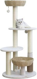 PetPals® Pharaoh 5-Level Cat Tree with Recycled Paper Rope Baskets, Sisal Scratching Posts, Teaser Toy, Massager, Eco-Friendly Boho Cat Furniture for Cats Up to 15 lbs