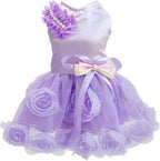 Dog Dress Luxury Puppy Skirt Clothes Princess Dresses Wedding Evening Tutu Skirt Rose Flower Bowknot Dresses for Small Dog Girl XXL Purple