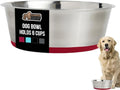 GORILLA GRIP Dog Bowl, Holds 6 Cups (48 fl oz), Food Grade 304 Stainless Steel Food and Water Bowl for Feeding Dogs and Cats, BPA Free Rubber Base, Easy Clean, Dishwasher Safe, Rust Resistant, Red