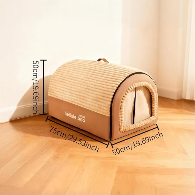 Dog House Indoor, Dog Beds with Privacy Door, Washable Pet Bed Tent, Warm Soft Dog Bed Cave,for Small Medium Extra Large Dogs (Brown, XXL)