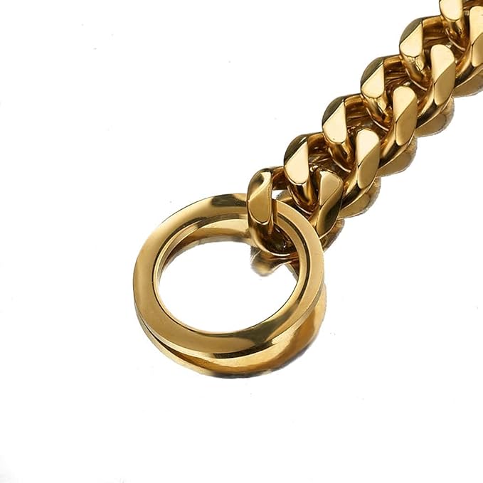 Gold Dog Collar 18K Gold P Chain 11MM/15MM/19MM Cuban Link Chain Collar Walking Trainning for Small Medium Large Dogs 12inch to 26inch(15mm,24inch)
