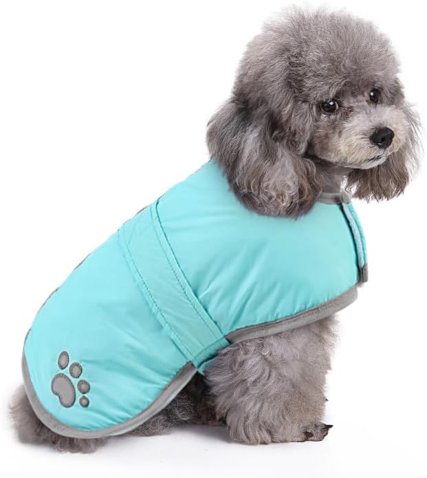 Queenmore Winter Coat, Fleece Puffer Down Vest, Cold Weather Pet Jacket, Waterproof Reflective Reversible Sweater Clothes for Small, Medium and Large Dogs (Light Blue, XS)