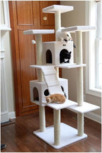 Cat Tree - Ivory Multi-Level Play Structure with Ramp & 2 Condos