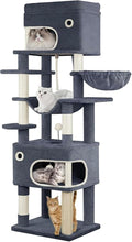 70.1 Inch Cat Tree for Indoor Cats, Multi-Layer Scratching Post with Large Platform, 2 Caves, 7 Sisal Posts, Pompoms, Cat Basket, Hammock, Suitable for Cats, Dark Grey MS17818SG