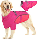 ROZKITCH Dog Winter Coat, Dog Coat for Autumn Winter with Turtleneck, Pet Clothes with Adjustable Waist Strap, Soft Warm Pet Clothing with Reflective Strip for Small Medium Large Dogs Rose Red 3XL