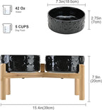SPUNKYJUNKY Elevated Dog Bowls Ceramic, 7.3'' Dogs Food Water Bowls Raised with Non-Slip Bamboo Stand for Medium to Large Sized Breed Microwave Dishwasher Safe - 42 OZ,Skull Black