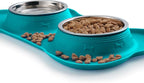 Hubulk Pet Dog Bowls 2 Stainless Steel Dog Bowl with No Spill Non-Skid Silicone Mat + Pet Food Scoop Water and Food Feeder Bowls for Feeding Small Medium Large Dogs Cats Puppies (Medium, Green)