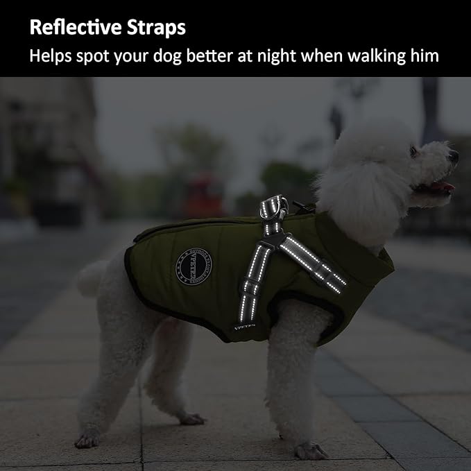 Dog Winter Coat,Warm Jacket Paded Fleece Pet Vest with Built in Harness,Windproof Reflective Cozy Adjustable Snow Pet Coat Clothes with Zipper for Small Medium Dogs