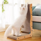 Happy & Polly L Shape Cat Scratcher - 25.8 Inch Vertical Cat Scratching Board with Ball Toy for Indoor Cats - Cardboard Cat Scratch Pad Protecting Furniture