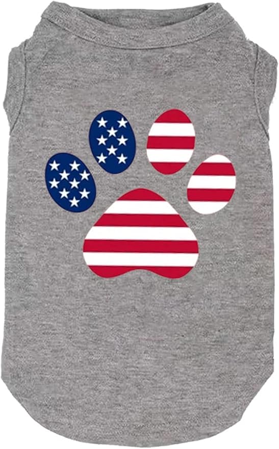 American Flag Dog Shirt - 4th of July Funny Graphic T-Shirt, Sport Vest (Small, Grey02)