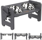 Vantic Elevated Dog Bowls, Adjustable Raised Dog Bowl Stand for Small Puppy and Cats, Sturdy Bamboo Pet Food Feeder with 2 Stainless Steel Dishes, Gray