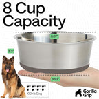 GORILLA GRIP Dog Bowls, Food Grade 304 Stainless Steel, Holds 8 Cups Each (64 fl oz) Food and Water Bowl for Feeding Dogs and Cats, Dishwasher Safe, Rust Resistant, BPA Free Rubber Base Set of 2 Beige