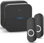 AIDA Lighted Wireless Doorbell, Home Waterproof Doorbell 1,000ft Range, 5 Volume Levels with 58 Doorbell Chimes & LED Flash (Black, Doorbell with 2 transmitters & 2 Receivers)