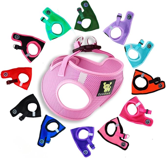 EcoBark Baby Pink Step in Dog Harness - Step in Mesh Dog Harnesses - Safe & Secure Wrap Around Body Halter Vest