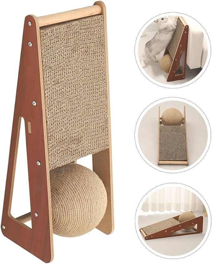 Vertical Cat Scratcher with Ball, 15.75Inch Cardboard Cat Scratcher for Indoor Cats, Sisal Cat Scratching Board, Wooden Cat Climbing Furniture for Wall Couch