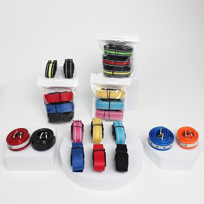 PetJoy 3-Pack Dog Collar - Quick-Release Buckle & D-Rings - Reflective Multi-Color (R/Y/G) - Adjustable 8-27" for Most E-Collars - Durable Waterproof Nylon