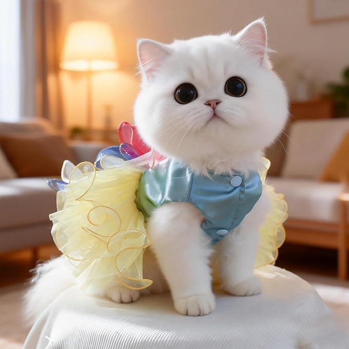 ANIAC Elegant Dog Dress for Small Dogs Girls, Bow Knot Puppy Clothes Female, Cat Princess Tutu Dress, Formal Pet Pary Outfit for Wedding Birthday Valentines (Yellow, Large)