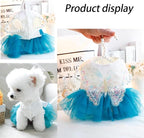 ANIAC Butterfly Dog Dress with Blue Tutu Funny Pet Clothes with Wing Girl Puppy Dress for Small Dogs Pet Butterfly Costume Holiday Cat Outfit for Halloween Birthday Wedding (Lake Blue, Small)