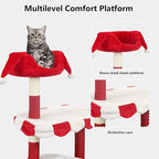 Cat Tree with Cozy Perch & Scratching Posts - Red & White Design Multi-Level Cat Furniture for Kittens/Cats to Climb, Rest & Play