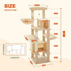 PEQULTI 66" Cat Tree for Indoor Cats, Tall Cat Tower for Large Cats with Scratching Post, Super Large Metal Hammock and 2 Big Condos, Beige