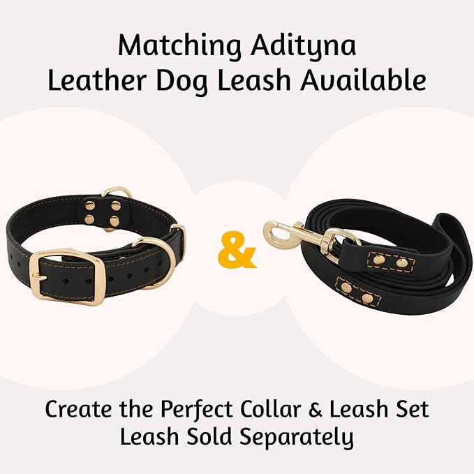 ADITYNA Heavy Duty Leather Dog Collar for Large Dogs - Soft and Strong Leather Collar for Walking and Training (Black - Gold Colored Buckle, Large: Fit 17" - 23" Neck)