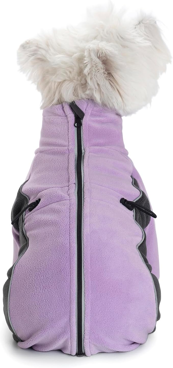 Fleece Dog Coat for Small Medium Dog,Pullover Pajamas Jumpsuit Bodysuit Puppy Coats with Legs, Pet Windproof Warm Cold Weather Jacket Full Body Vest Cozy Snowsuit Outfit Clothes (Purple, XS)