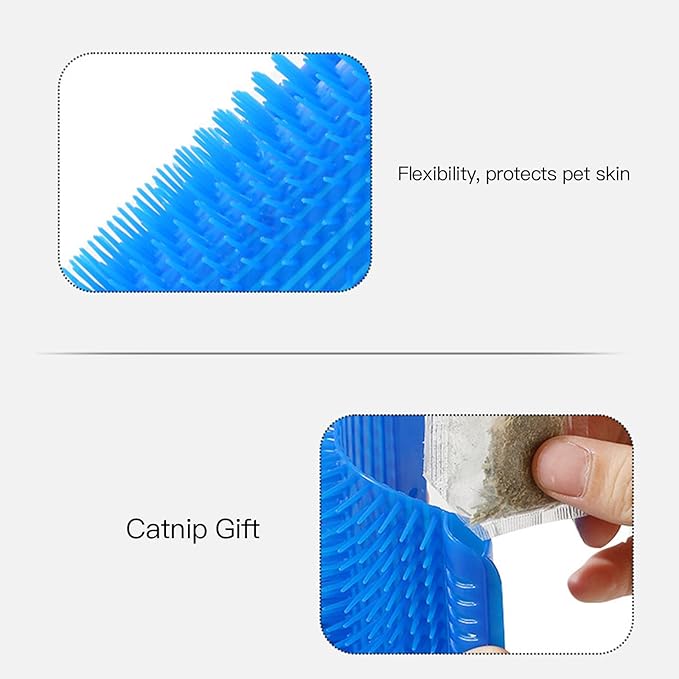 Premium Corner Cat Scratcher - Wall-Mounted Itch Relief and Play Center for Indoor Cats,Wall-Mounted Corner Cat Scratcher, Self-Grooming Brush (Blue)