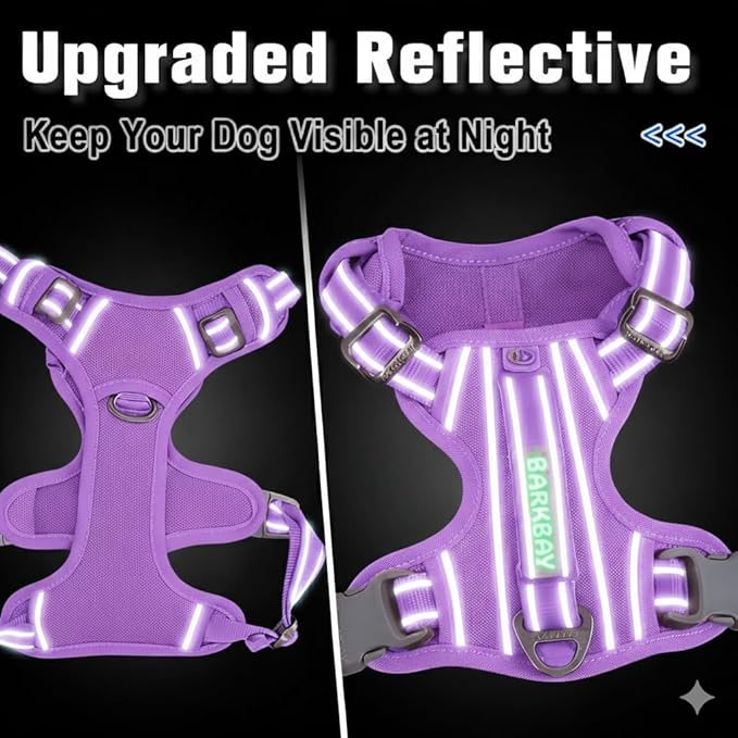 BARKBAY Dog Harness No Pull Oxford with ID Tag Pocket - Heavy Duty, Reflective, Easy Control for Large Dogs(Violet Purple Oxford,XS)