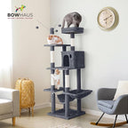 Tall Cat Tree for Indoor Large Cats or Kittens, Multi-Level Cat Activity Tree with Scratching Posts, Hammock, Cat Cave Condo, Modern Cute Small Cat Climbing Tower with Widened Perch