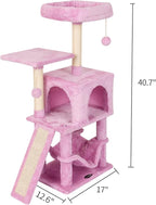 MIAO PAW Pink Cute Cat Tree for Indoor Cat Tower with Scratching Post Modern Activity House Hammock Hanging Ball Condo with Board
