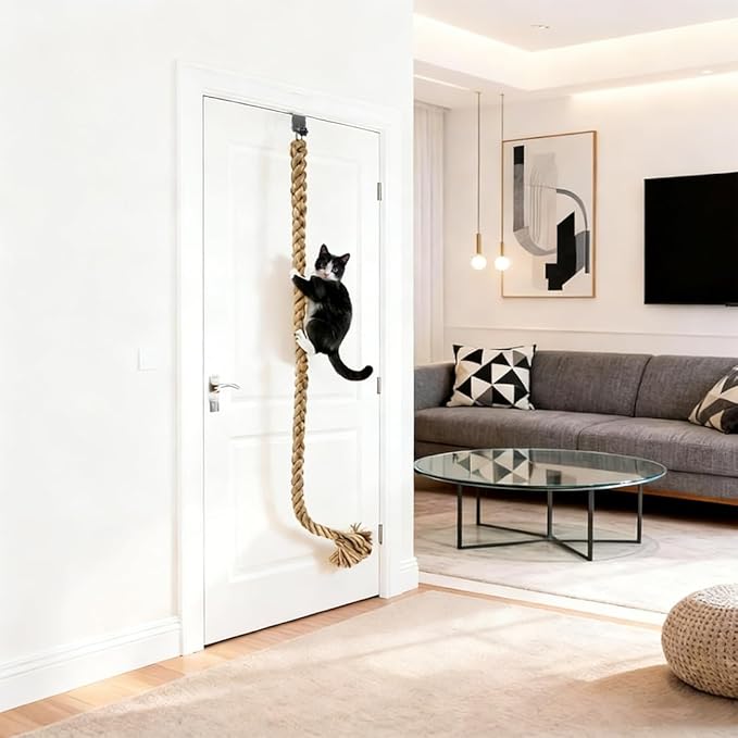Cat Climbing Rope with U Clip, All-Mounted Clip-on Installation Cat Tree with Climbing Rope for Kitten, Durable Space Saving Cat Climbing Ropes Toy for Doors, Tables, Cabinets,Outdoor Wooden Frames