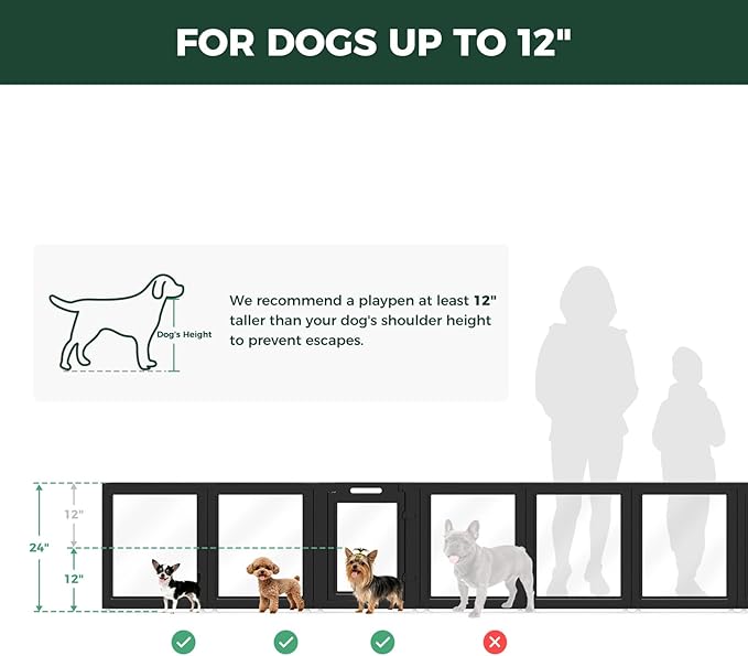 FXW AuraSpace Acrylic Indoor Dog Playpen for Puppies and Small Dogs, 24 Inch, 10 Panels, Black