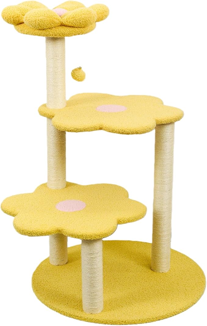 40" Flora Cat Tree – Fresh Floral Design with Removable Cozy Perch, Sisal Scratching Posts | Multi-Level Safe Climbing Furniture for Cats (Yellow)