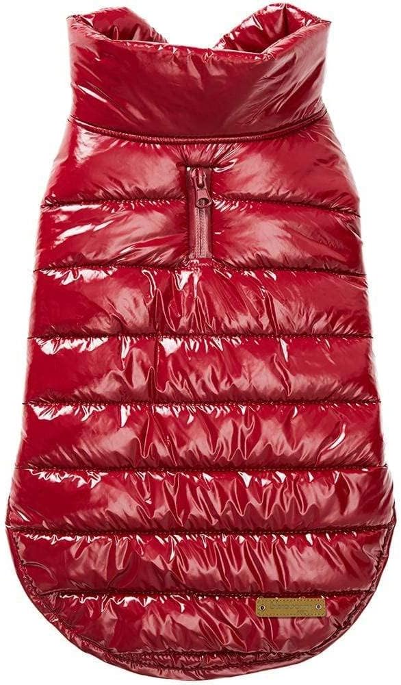 Blueberry Pet Cozy & Comfy Windproof Lightweight Quilted Fall Winter Glossy Dog Puffer Jacket in Deep Rouge, Back Length 15.75", Size 14, Warm Coat for Medium Dogs